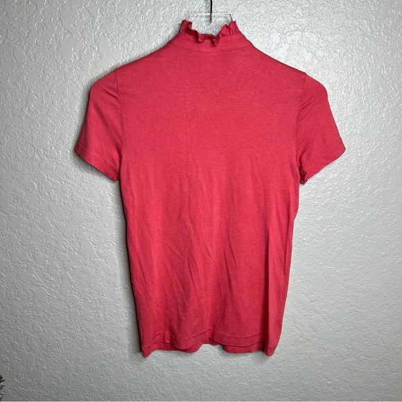 Tory Burch Coral/ Pink Ruffle Hem Top W/Half Button Down Short Sleeve - Picture 4 of 5